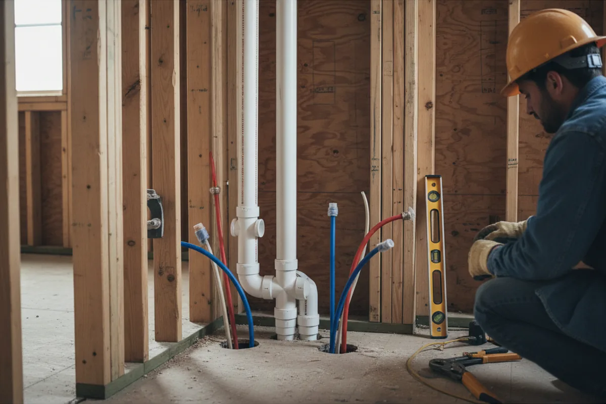 Drain and supply rough-in during Sump Pump Repair in Derby